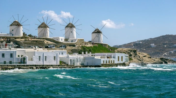 Kato Mili Windmühlen vor Mykonos Griechenland