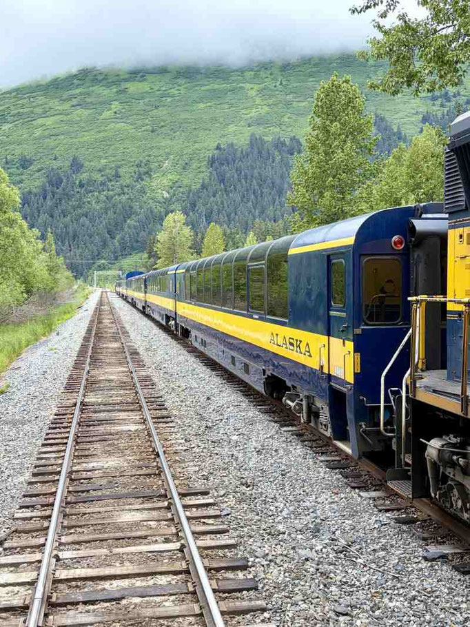 Der Alaska Railroad Zug auf Schienen