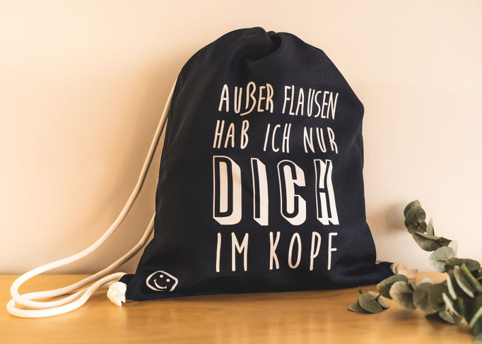 Motivveredelter Design-Beutel in der Farbe Navy mit Aufdruck in Weiß