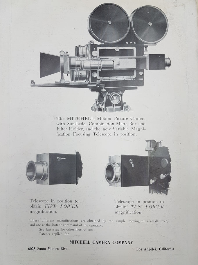Zubehör für Mitchell Kameras aus dem Jahr 1923 - schon vor den Mitchell Kameras sorgte Bell & Howell für eine Revolution mit den ersten Metallkameras