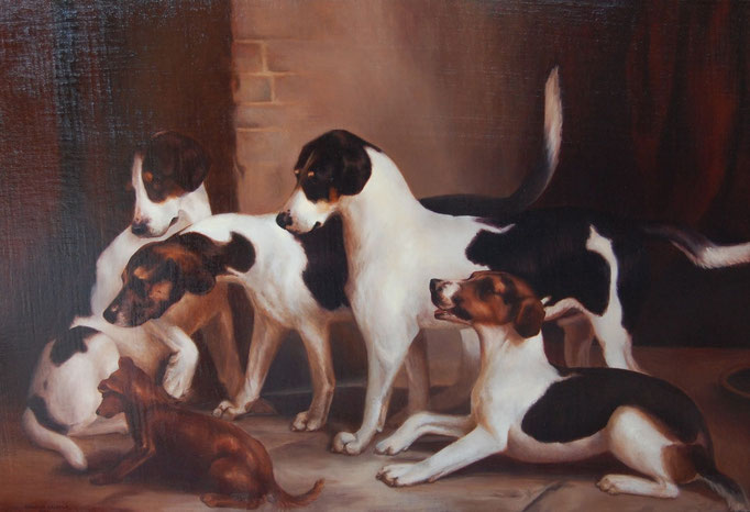 Foxhounds, Oleo sobre lienzo encolado a tabla. Medidas: 61 x 90 cm.