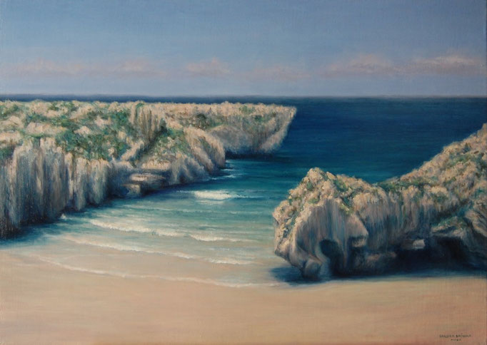 Playa de las cuevas, Oil on canvas mounted on panel, 19 x 27 inches.