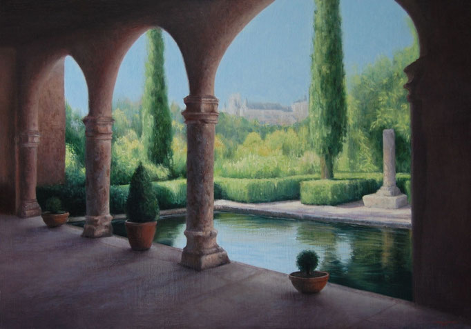 Segovia, Oleo sobre lienzo encolado a tabla. Medidas: 100 x 70 cm.