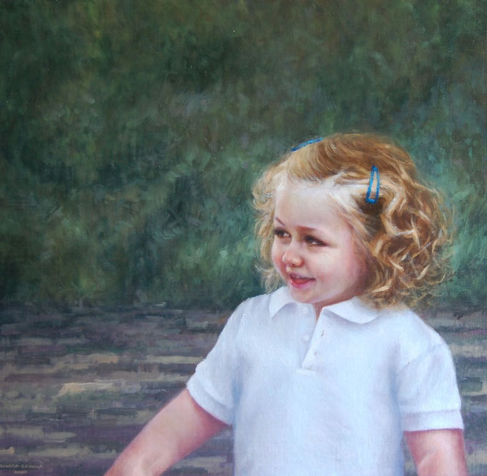 S.A.R. La Infanta Leonor, Oil on canvas mounted on panel, 20 x 22 inches.