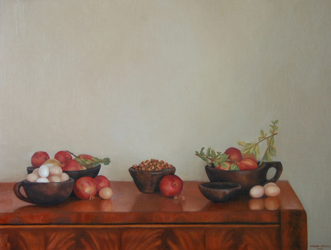 Granadas, Oil on canvas mounted on panel,  35 x 27 inches.