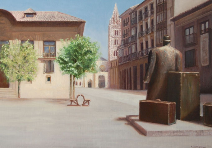 El primer beso, Oil on canvas mounted on panel, 19 x 27 inches.