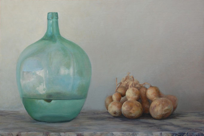 Calabazas, Oil on canvas mounted on panel, 39 x 27 inches.