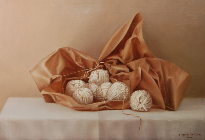 Papelote y lanillas blancas, Oleo sobre lienzo encolado a tabla Medidas: 44 x 30 cm