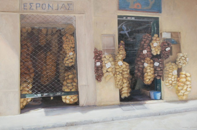 Esponjas, Oleo sobre lienzo encolado a tabla. Medidas: 90 x 70 cm.