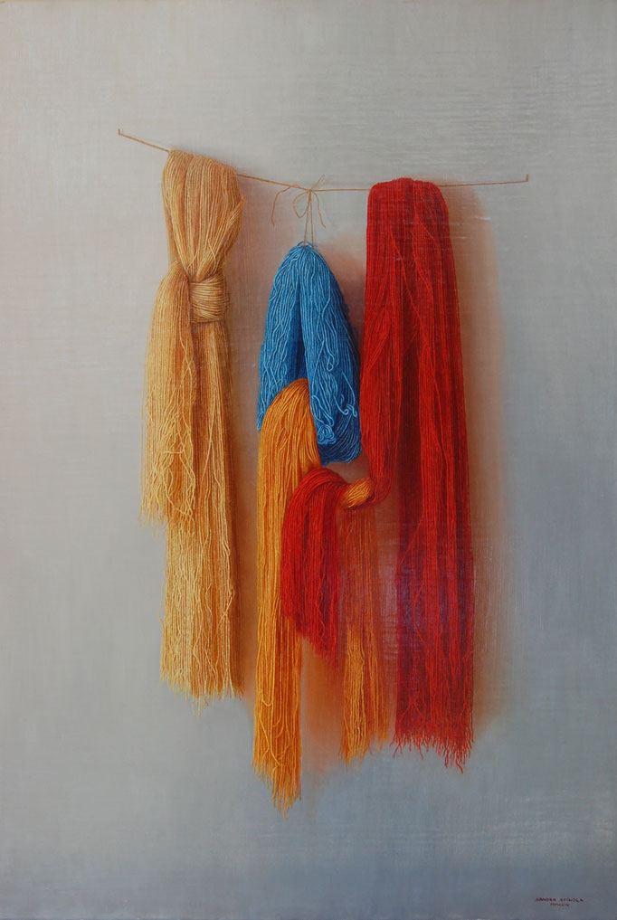 Lanas II, Oleo sobre lienzo encolado a tabla, Medidas 61 x 90 cm.