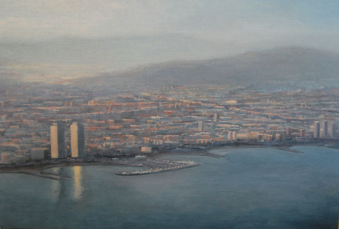 Barcelona, Oleo sobre lienzo encolado a tabla. Medidas: 60 x 90 cm.