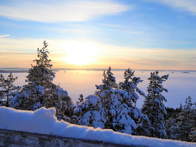 Sunset at Lake Päijänne. View from the observation tower 1.5 km from the log house "Sunny Mökki Sysmä"