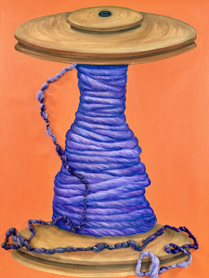 Off the Spool - Purple   Oil and hand spun yarn on canvas 76cm x 110cm 