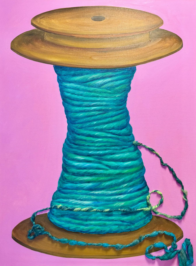 Off the Spool - Green   Oil and hand spun yarn on canvas 76cm x 110cm 