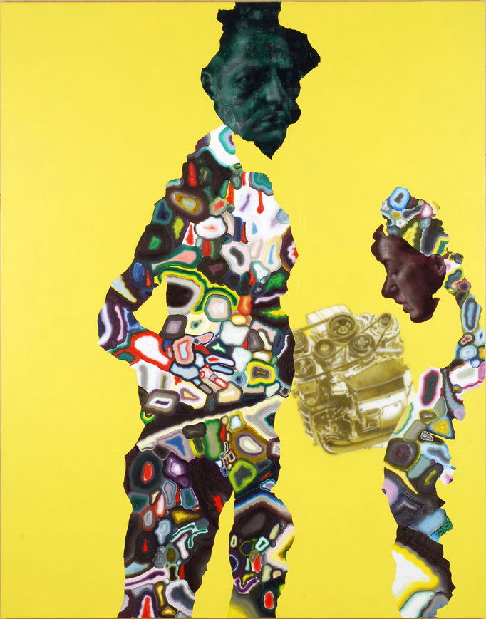 Double portrait avec Pauline (jaune) - acryl et huile sur toile - 178 x 139 cm - n° 2/2006