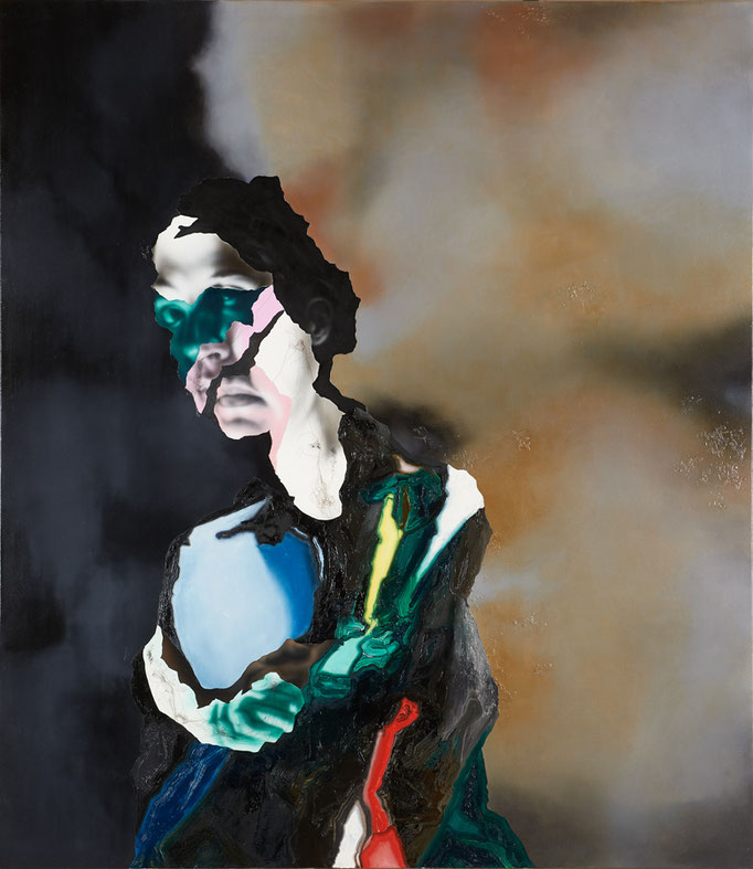 Portrait mélodramatique (Edwige) - huile, acryl et cheveux sur toile - 117 x 102 cm - n° 13/2010