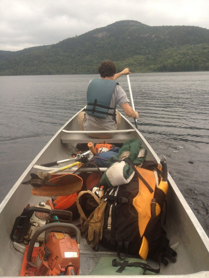 Paddling home with plenty of gear for two people