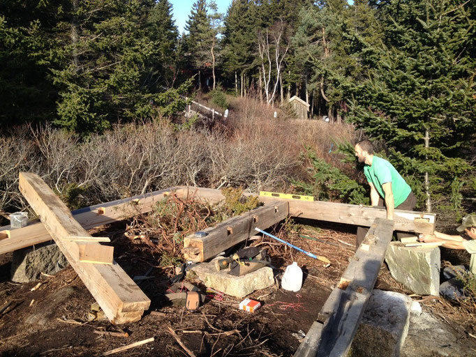 The sills are set onto the granite blocks