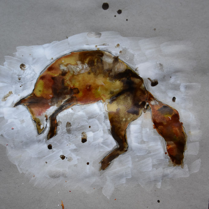 renard sauteur. Encres sur papier.