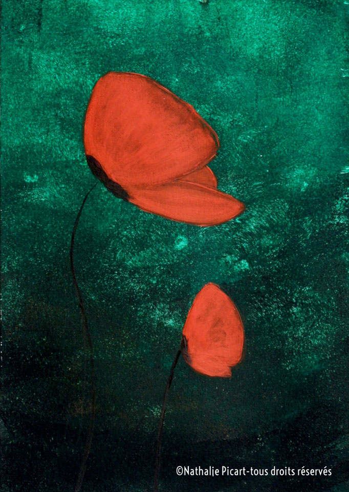 #16 Coquelicots dans la nuit, 21x30, Papier Canson