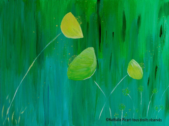 #25 Fleurs jaunes, 24x32, Papier Canson