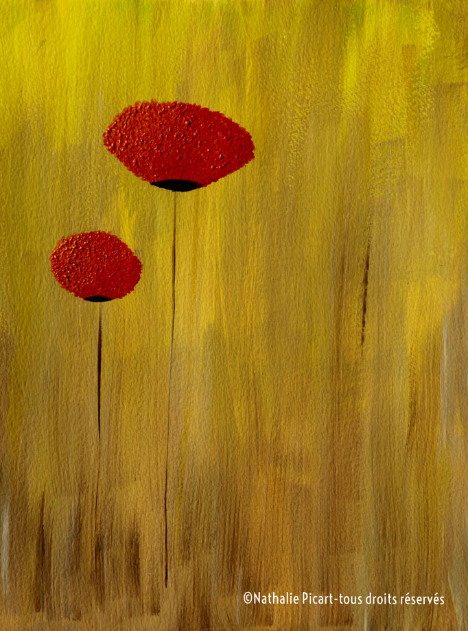 #22 Fleurs oranges, 24x32, Papier Canson