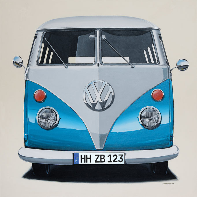 VW Bus hellblau Leinwanddruck