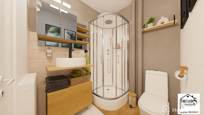 Salle de bain fonctionnelle et élégante, alliant confort et praticité pour une expérience locative de qualité.