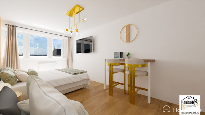 Après : Coin repas optimisé avec table compacte et chaises design – décoration fonctionnelle et attrayante pour séduire les voyageurs Airbnb.