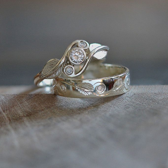 Bespoke Leaf Inspired Engagement & Wedding Rings