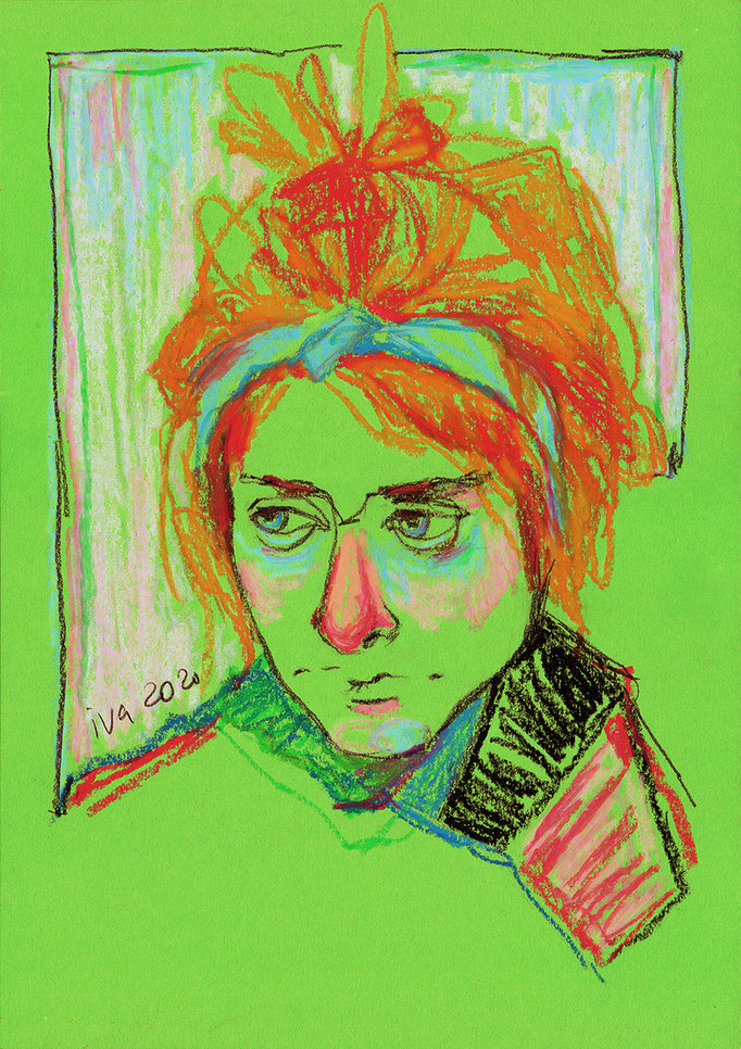 35_Jeune femme au fond vert_t.mixte_34x24_170 €