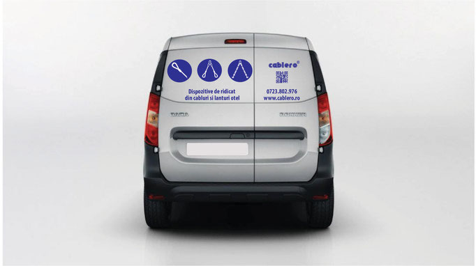 Car wrapping/branding concept for cable steel wire rope manufacturer (rear view)-Cablero.ro