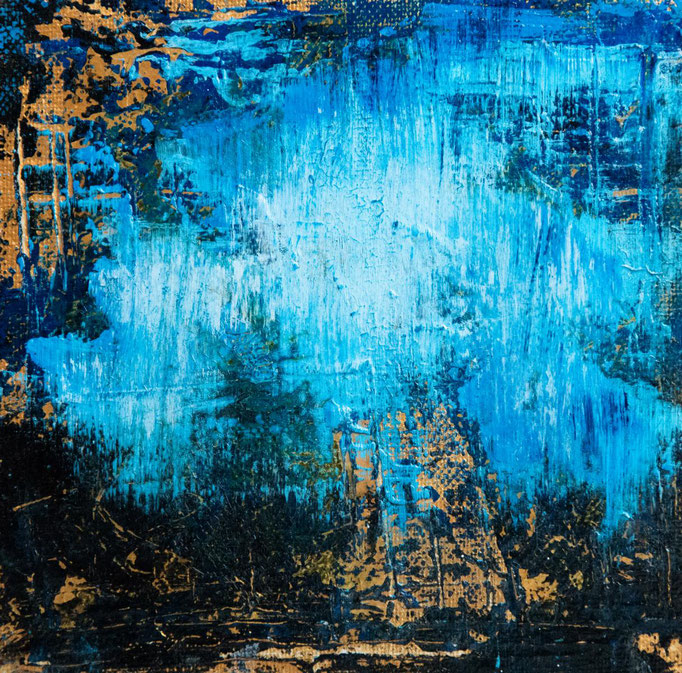 Reflexion in Blue I: 15x15 : Mischtechnik auf Leinwand, 2022 - VERKAUFT
