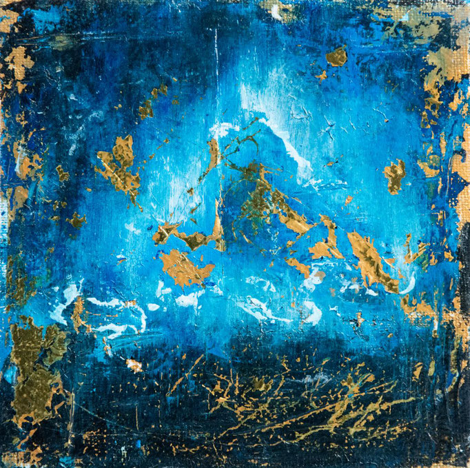 Reflexion in Blue III: 15x15 : Mischtechnik auf Leinwand, 2022 - VERKAUFT