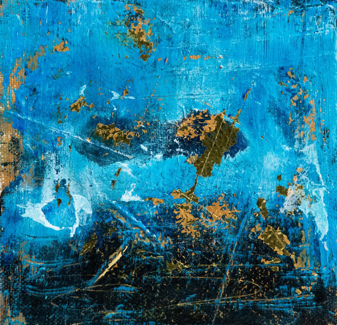 Reflexion in Blue IV: 15x15 : Mischtechnik auf Leinwand, 2022 - VERKAUFT