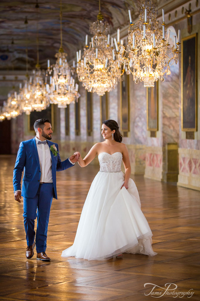 Heiraten im Residenzschloss Ludwigsburg, Ahnengalerie, Brautpaarshooting