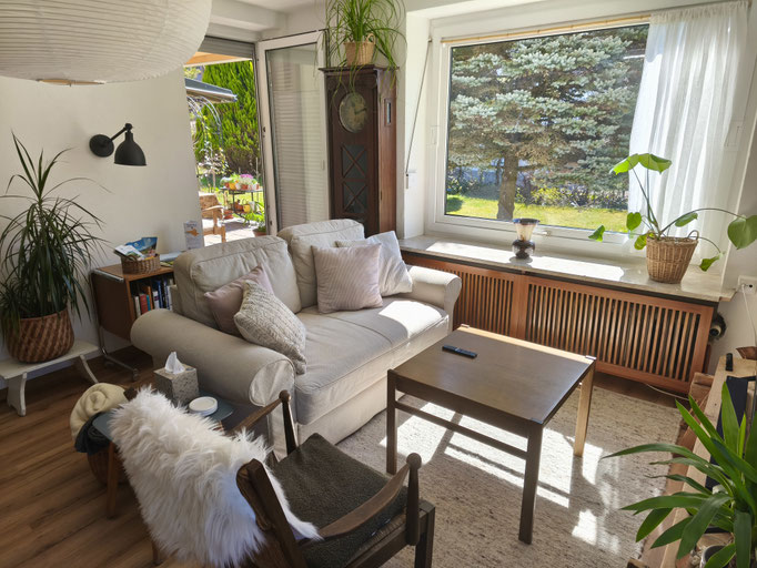 Relaxing in the living room.