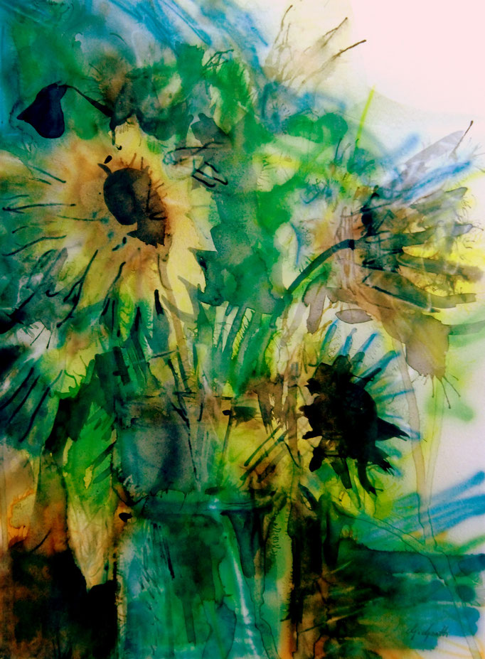 Sunflowers, Original Aquarell, Bildmaße 38x28 cm, Verkaufspreis 158 €