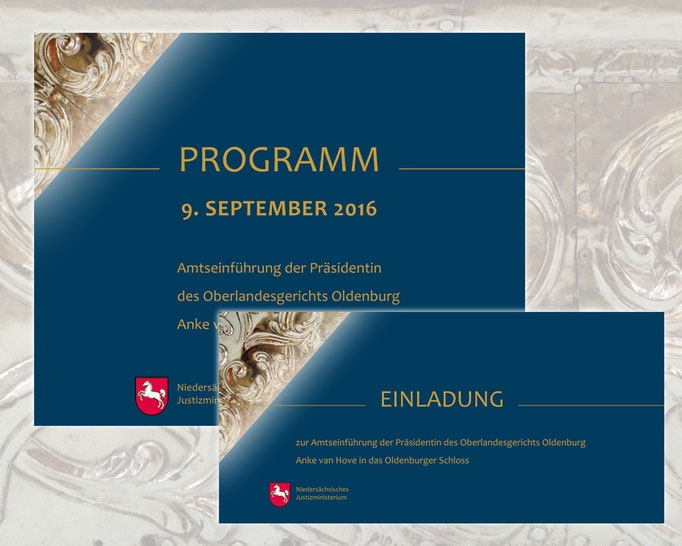 Einladung und Programm zur Amtseinführung der Präsidentin am Oberlandesgericht Oldenburg, Anke van Hove.