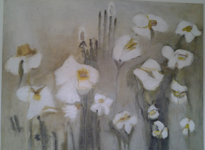 Lilien, frei nach Klaus Fussmann, Acryl auf Leinwand, 120 x 100 m/ nicht verfügbar 