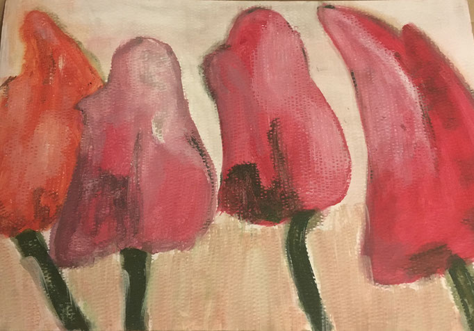 Rote Tulpen, frei nach Klaus Fussmann, Acryl auf Pappe, 80 x 50 cm