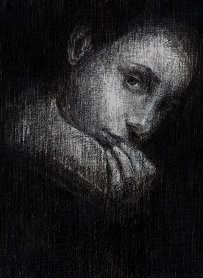 «El Sabor del Miedo» lápiz y carbonilla sobre papel - 40 x 30 cm - 2015