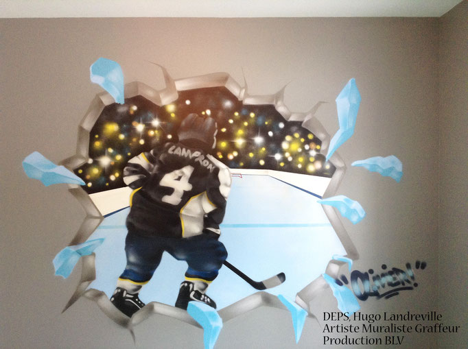 Hockey, Murale graffiti, Chambre d'enfant, décoration, hugo landreville