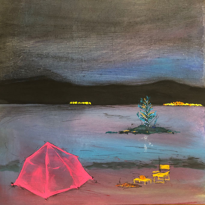 「夜明け」　アクリル、パネルにミュー・グラウンド　22.7×22.7㎝　2020