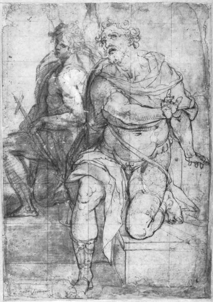 Martin Fréminet:  Zwei sitzende männliche Figuren: Johannes der Täufer und der Apostel Paulus