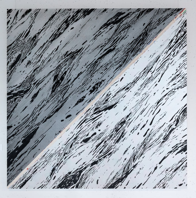 1+(-1)=0 #3 (empty #64)/2022年/綿布、顔料ベース、岩絵具、膠、墨/H116.8 × W116.8 × D5 cm