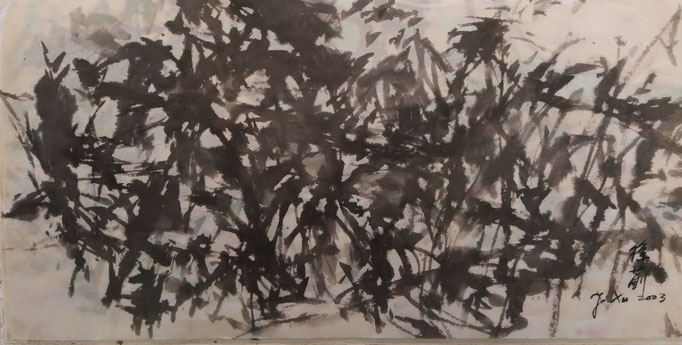 "Black abstraction " BY JI XU (1963-2014) 65X33CM INK AND COLOURS ON PAPER PRICE 1,200.00€