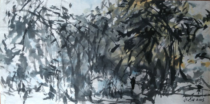 BAMBOO  BY JI XU INK AND COLOURS ON PAPER (1963-2014) 65X33CM 1,400.00€