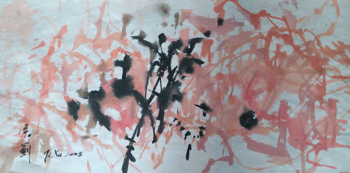 "RED ABSTRACTION" BY JI XU (1963-2014) 65X33CM INK AND COLOURS ON PAPER PRICE 1,200.00€