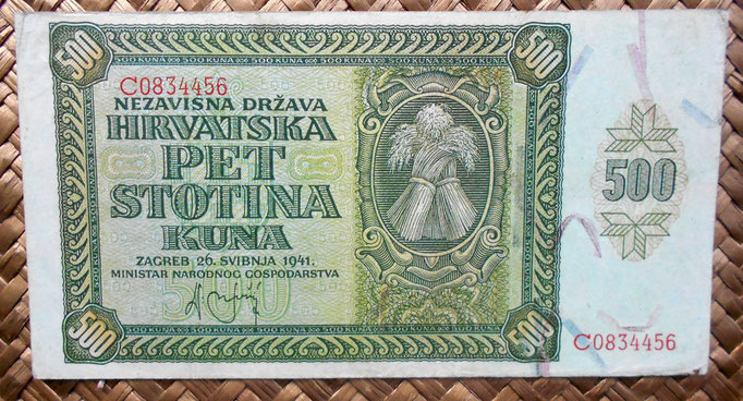 Croacia 500 kunas 1941 (158x84mm) anverso